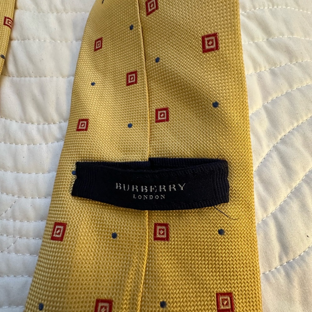 Burberry Silk Mustard Tie with Red and Blue Accents